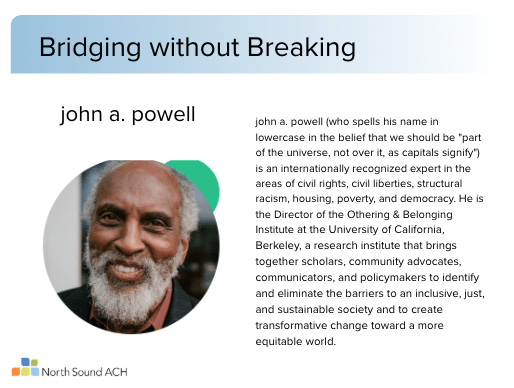 Screenshot of first page of the slide deck, with a picture of john powell and his biography